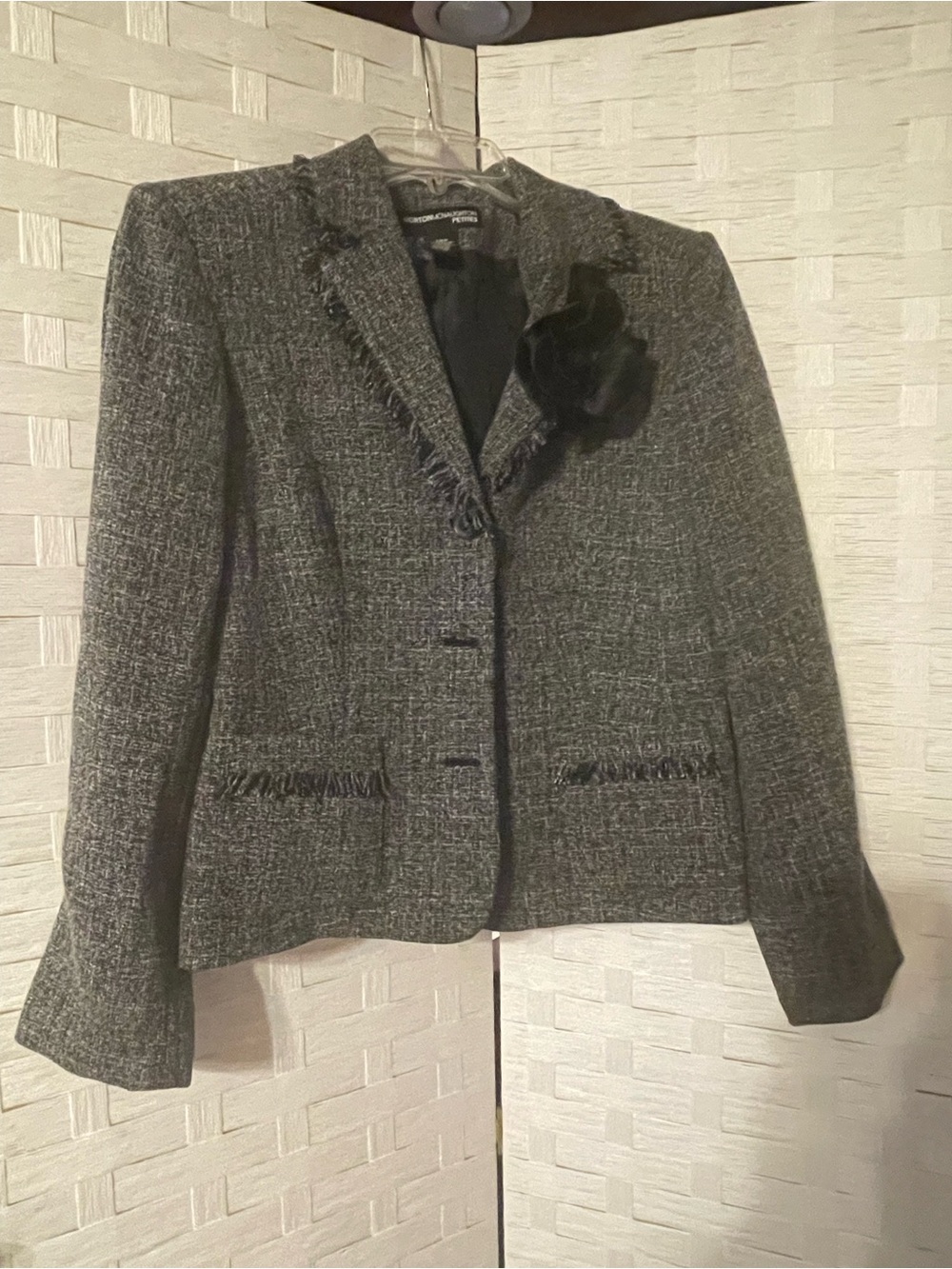Norton McNaughton Women's Tweed Fringe Blazer Black White Sz 10P